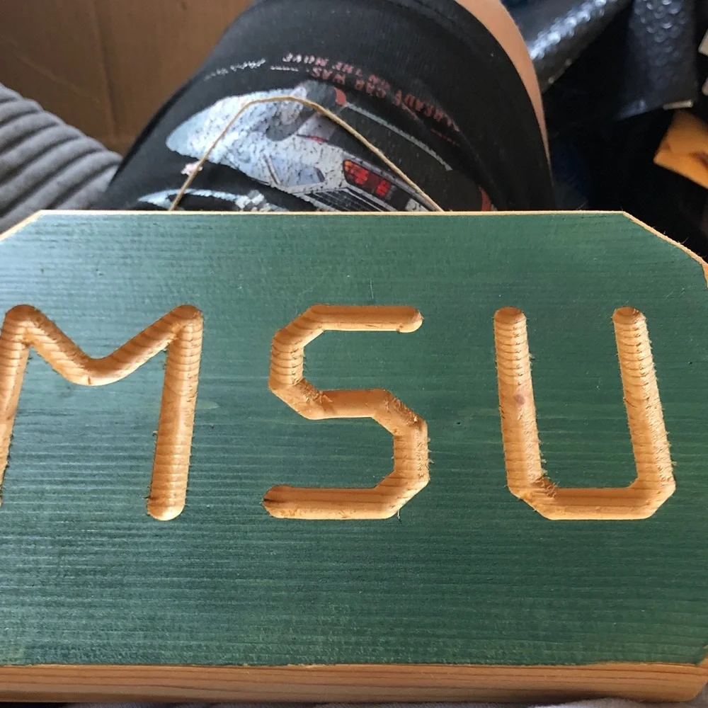 Green MSU Wooden Sign